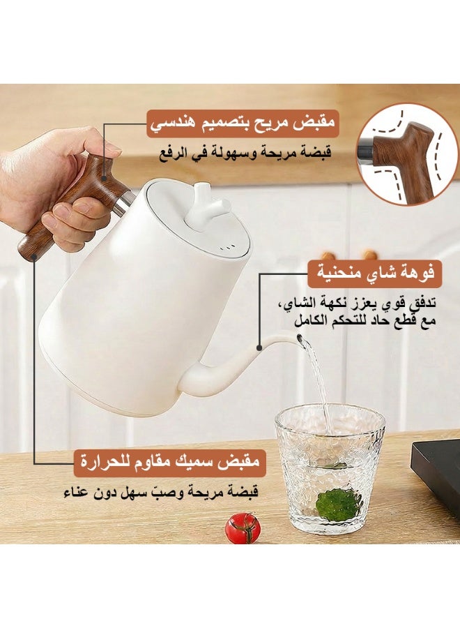 فلوكسهوم غلاية برقبة إوزة سعة 1 لتر V60 لتحضير القهوة بطريقة الصب اليدوي، غلاية ماء ساخن مع ضبط درجة الحرارة بواسطة مقبض وعرض رقمي، عزل حراري تلقائي، مصنوعة من الستانلس ستيل، قدرة 1000 واط، مناسبة للمنزل والمكتب (أبيض) - Image 3